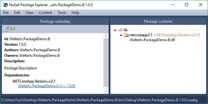 B 项目的 NuGet 包,有依赖