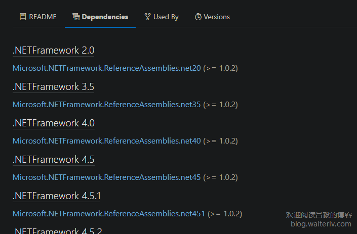 各个版本的 .NET Framework 引用包